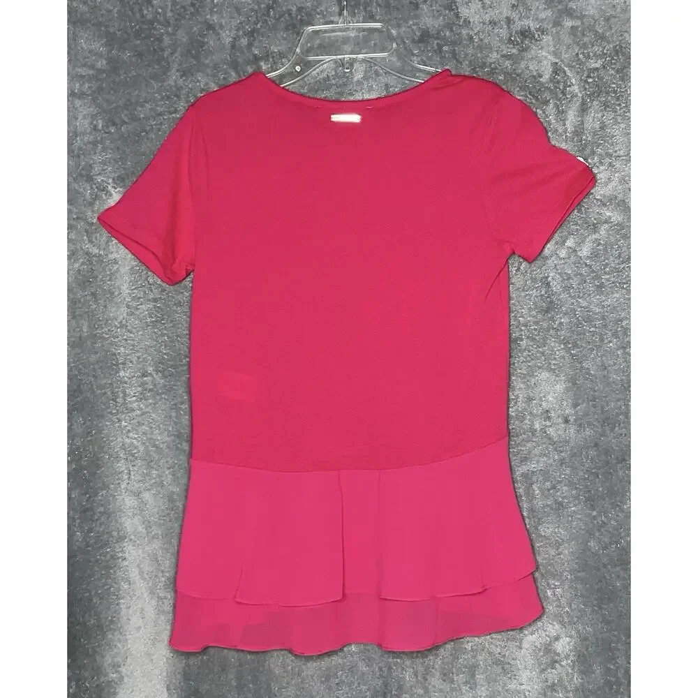 Michael Kors Womens Deep Pink Size P Layered Ruffle Hem Top New W/ Tags